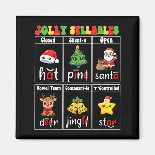 Christmas Jolly Syllables Teacher Students Funny S Magneet (Voorkant)