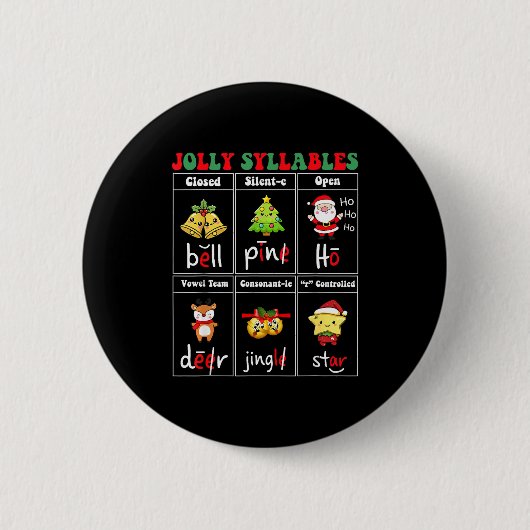 Christmas Jolly Syllables Teacher Students Funny S Ronde Button 5,7 Cm (Voorkant)