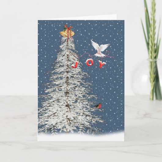 Christmas Joy Dove with White Tree Carte de vacanc (Devant)