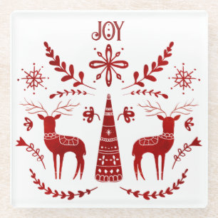 Christmas Joy Rood Scandinavisch volkskunstrendier Glazen Onderzetter