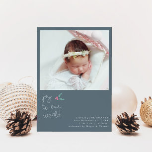 Christmas Joy Slate Blue Photo Faire-part de naiss