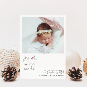 Christmas Joy White Foto Aankondiging Geboorte