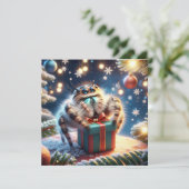 Christmas Jumping Spider Holding Gift Feestdagenkaart (Staand voorkant)