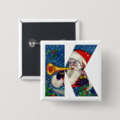 CHRISTMAS K LETTER/SANTA BUGLER MONOGRAM VIERKANTE BUTTON 5,1 CM (Voorkant /achterkant)