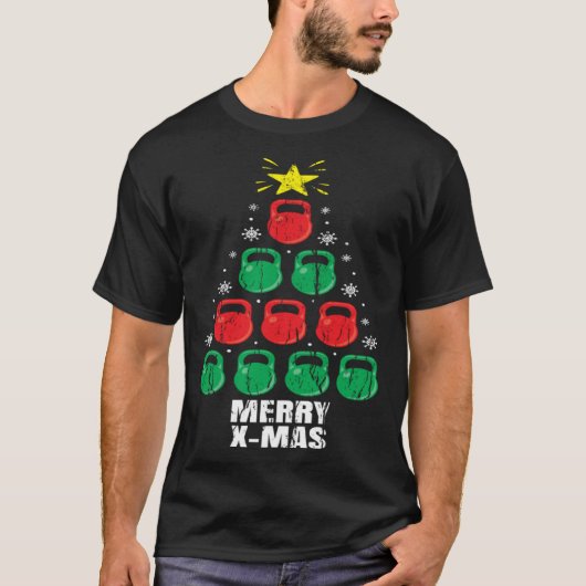 Christmas Kettlebells Tree Holiday Workout T-shirt (Voorkant)