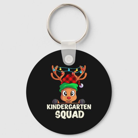 Christmas Kindergarten Squad Red Buffalo Plaid Rei Sleutelhanger (Voorkant)
