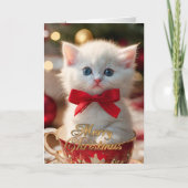 Christmas Kitten dans une carte de vacances tasse (Devant)