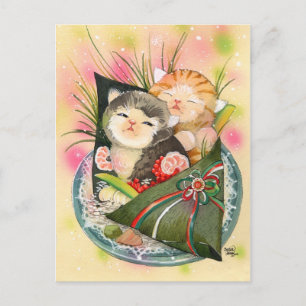 Christmas Kitten Handroll sushi Feestdagenkaart