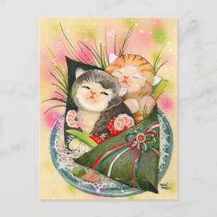 Christmas Kitten Handroll sushi Feestdagenkaart