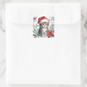 Christmas Kitten In Santa Hat Vierkante Sticker (Tas)