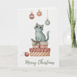 Christmas Kitten on Gift Boxes Card Kaart