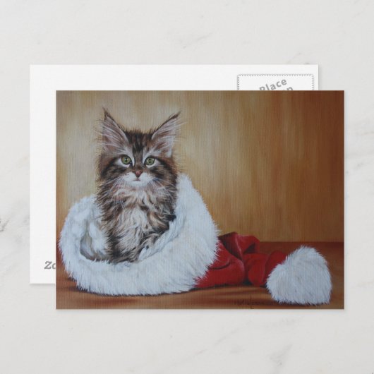 Christmas Kitten Painting Briefkaart (Voorkant / Achterkant)