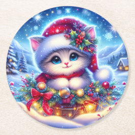 Christmas Kitten Ronde Onderzetter Gift