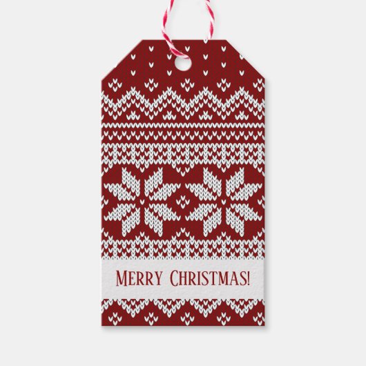 Christmas Knitted Red and White Sweater Cadeaulabel (Voorkant)