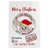 Christmas konijn speciale levering voeg naam toe medium cadeauzakje (Achterkant)