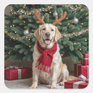 Christmas Labrador Retriever met gewei Vierkante Sticker