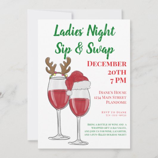 Christmas Ladies' Night Gift Wine Swap Kaart (Voorkant)