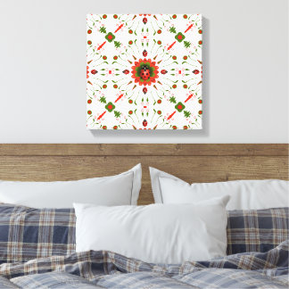 Christmas Ladybug Red, Green, and White Canvas Afdruk