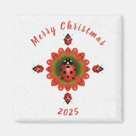 Christmas Ladybug Red Green White Square Magneet