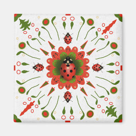 Christmas Ladybug Red White Green Magneet