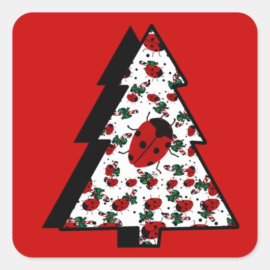 CHRISTMAS LADYBUGS VIERKANTE STICKER (Voorkant)
