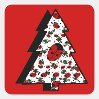 CHRISTMAS LADYBUGS VIERKANTE STICKER