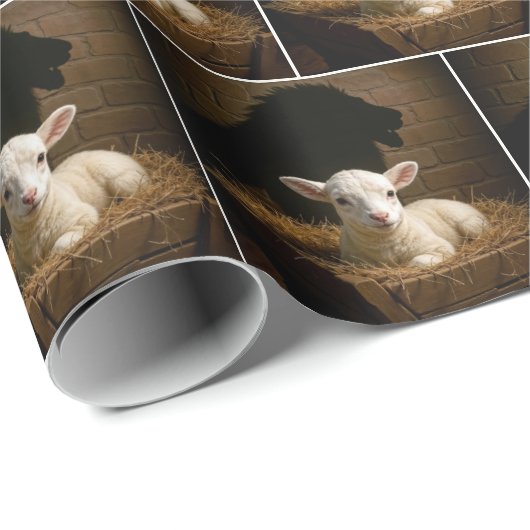 Christmas Lamb In a Manger With Lion Shadow Cadeaupapier (Rol Hoek)