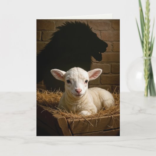 Christmas Lamb In a Manger With Lion Shadow Kaart (Voorkant)