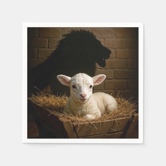 Christmas Lamb In a Manger With Lion Shadow Servet (Voorkant)