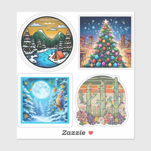 Christmas Landscape Vinyl Cut Stickers  (Feuille)