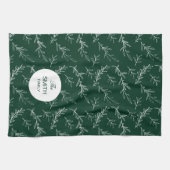 Christmas Leaves Green Pattern Custom Family Name Theedoek (Horizontaal)