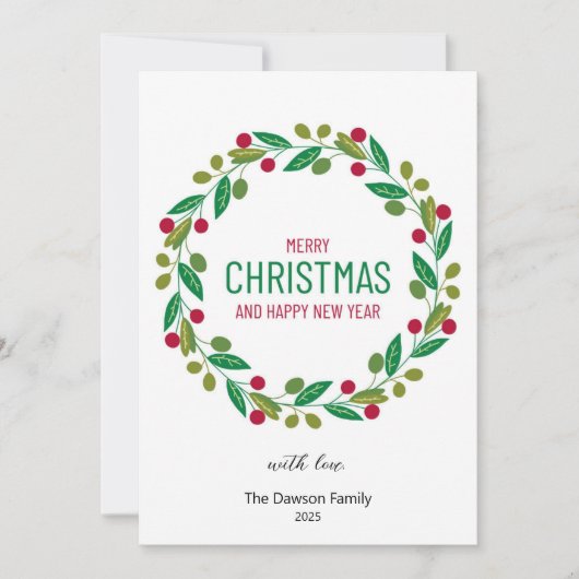Christmas Leaves Wreath Holiday Greeting Card Feestdagenkaart (Voorkant)