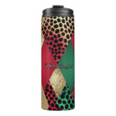 Christmas Leopard Glitter Patchwork Design Thermosbeker (Voorkant)
