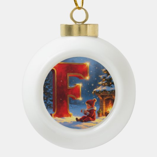 Christmas Letter F Ornament | Red Gold Monogram (Voorkant)