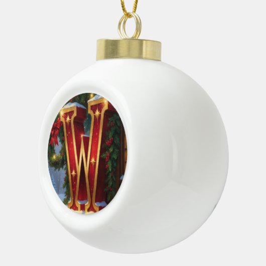 Christmas Letter W Ornament | Red Gold Monogram (Rechts)