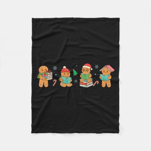 Christmas Library Gingerbread Man Books Lover Book Fleece Deken (Voorkant)