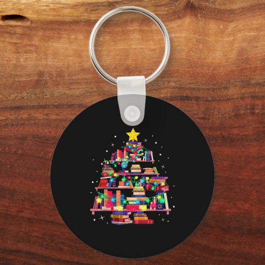 Christmas Library Tree Love Reading Books Nerd Tea Sleutelhanger (Voorkant)