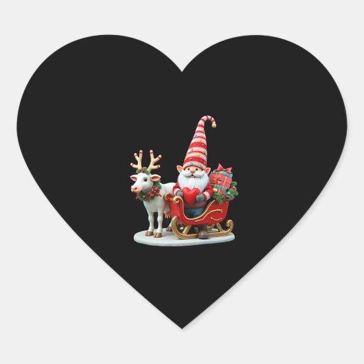 Christmas Light Gnome Santa Claus Riding Sleigh Hi Hart Sticker (Voorkant)