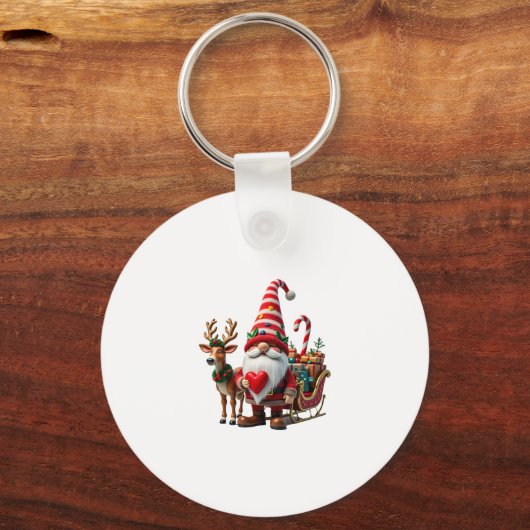 Christmas Light Gnome Santa Claus Riding Sleigh Hi Sleutelhanger (Voorkant)