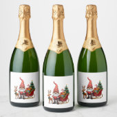 Christmas Light Gnome Santa Claus Riding Sleigh Hi Sparkling Wijnetiket (Flessen)