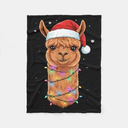Christmas Lights Alpaca Santa Hat Llama Cute Xmas Fleece Deken (Voorkant)