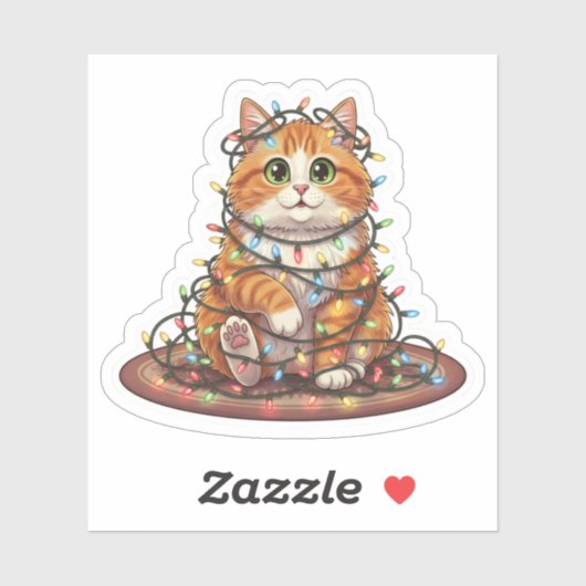 Christmas Lights Cat — Funny Tangled Cat Christmas Sticker (Vel)