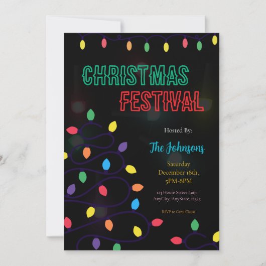 Christmas Lights Festival Invitation Kaart (Voorkant)