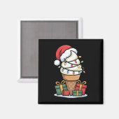 Christmas Lights Ice Cream Cone With Santa Hat Des Magneet (Voorkant / Achterkant)