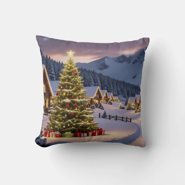 Christmas lights landscape with snow kussen (Voorkant)