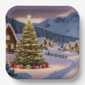 Christmas lights landscape with snow papieren bordje (Voorkant)