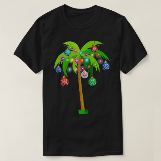 Christmas Lights Palm Tree Funny Hawaii Beach Trop T-shirt (Design voorkant)