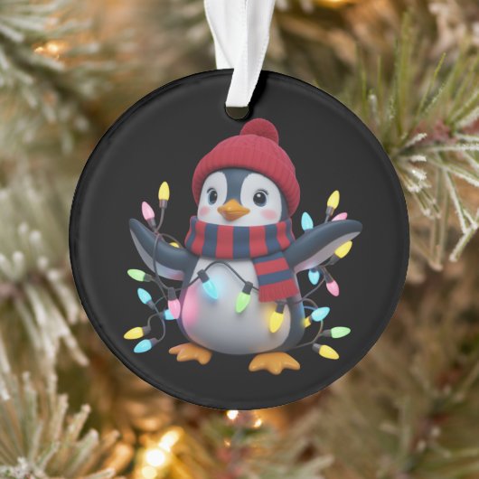 Christmas Lights Penguin Wearing Xmas Hat Penguins Ornament (Boom)