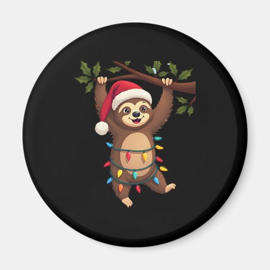 Christmas Lights Sloth Wearing Xmas Hat - Sloth Lo Magneet (Voorkant)