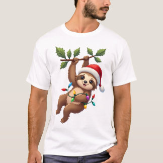 Christmas Lights Sloth Wearing Xmas Hat - Sloth Lo T-shirt
